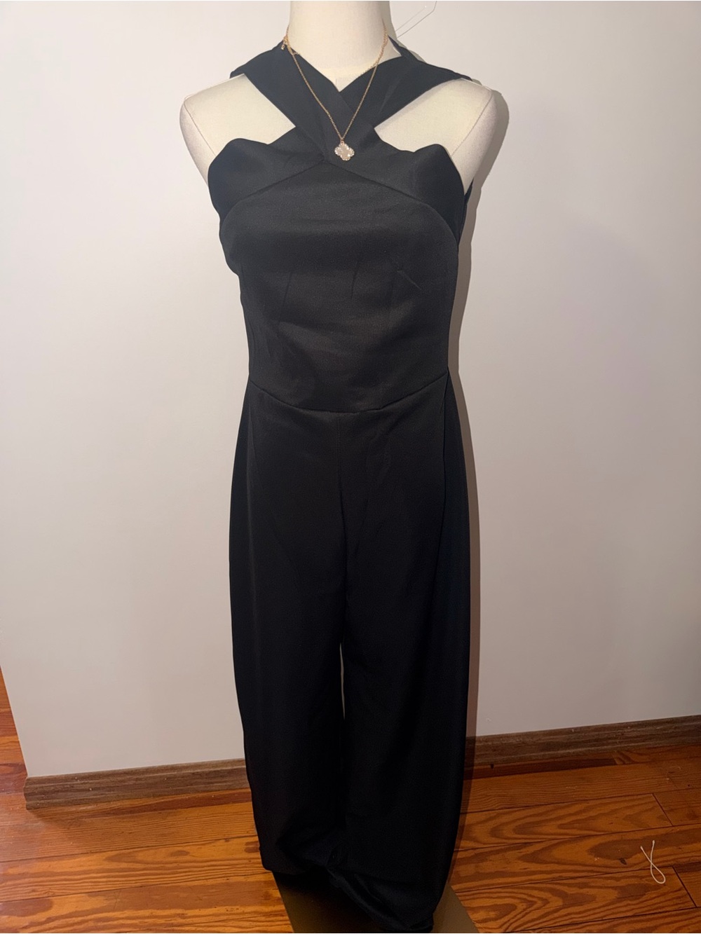 Elegant Women's Black Cross-Strap Jumpsuit